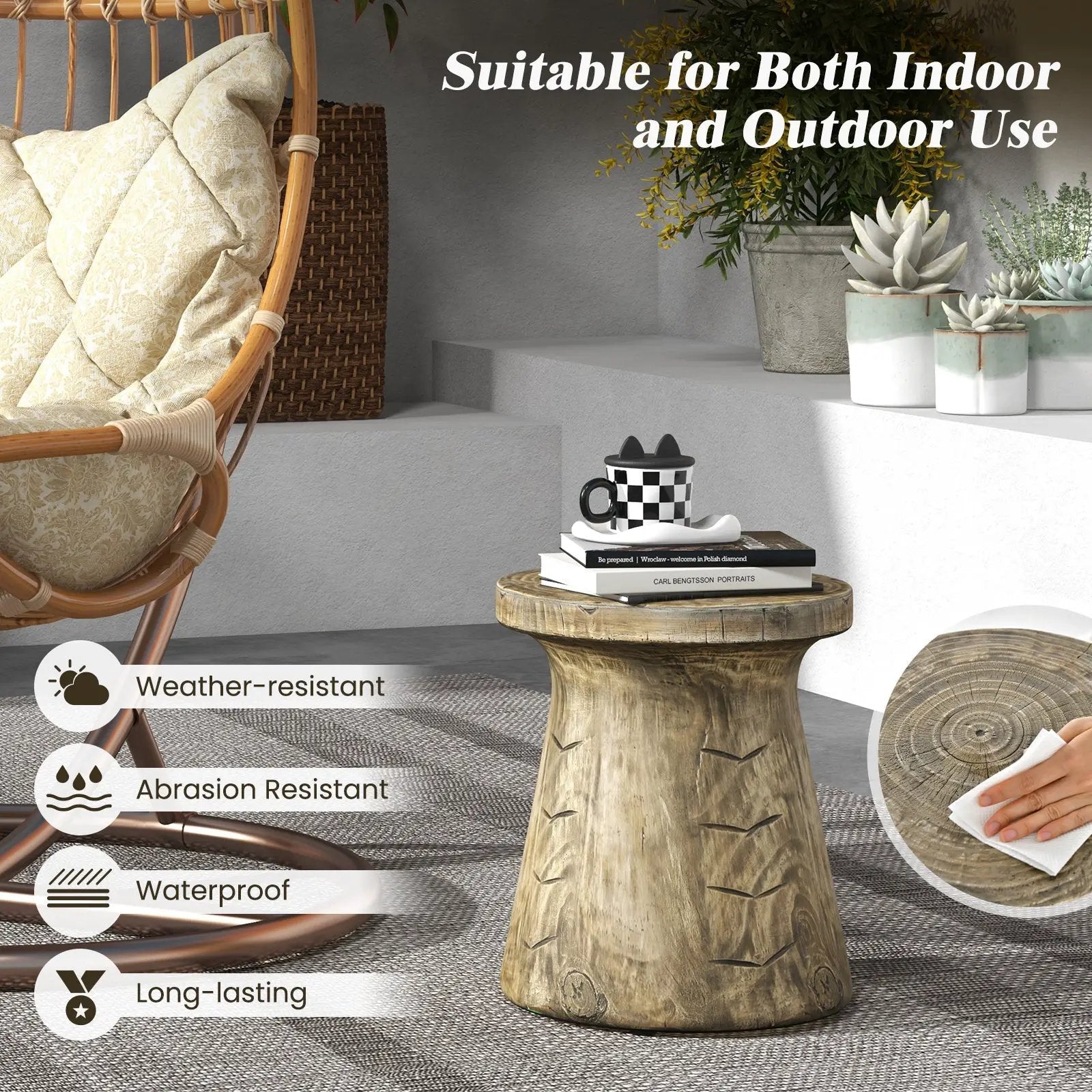 2-in-1 Rock End Table with Wood Grain for Living Room by DirectDeals