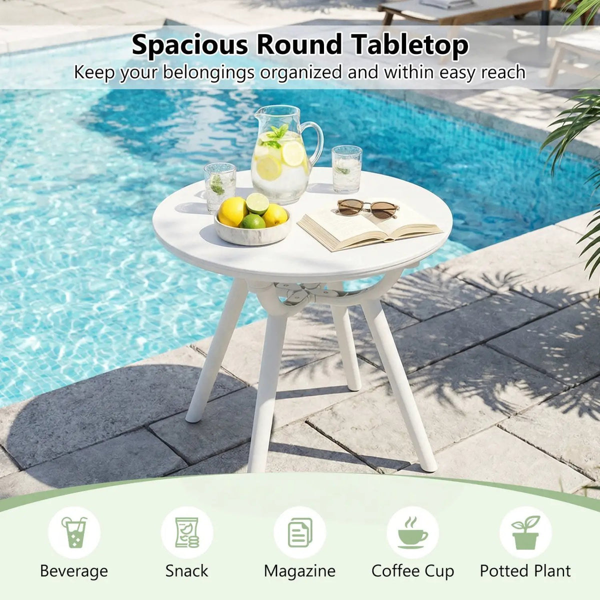 Weather-Resistant Circular Small End Table for Poolside and Balcony by DirectDeals