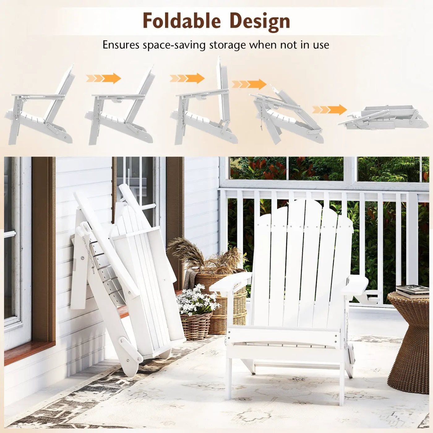 Folding Adirondack Chair with High Backrest - HDPE Weather Resistant by DirectDeals