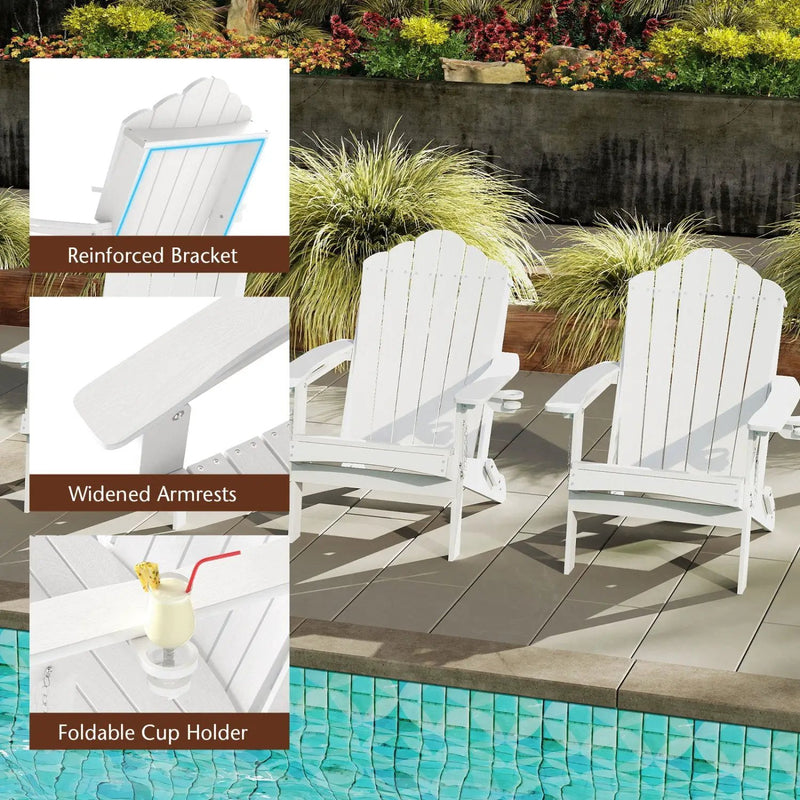 Folding Adirondack Chair with High Backrest - HDPE Weather Resistant by DirectDeals