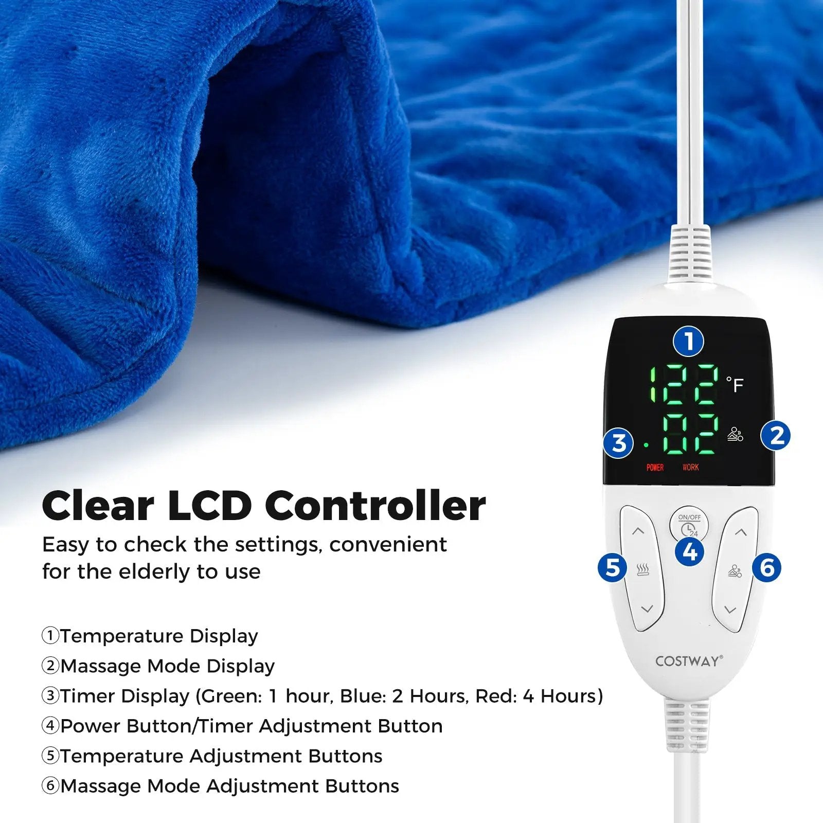 Weighted Heating Pad Electric Heated Pad with 2 Massagers Massaging Vibration by DirectDeals