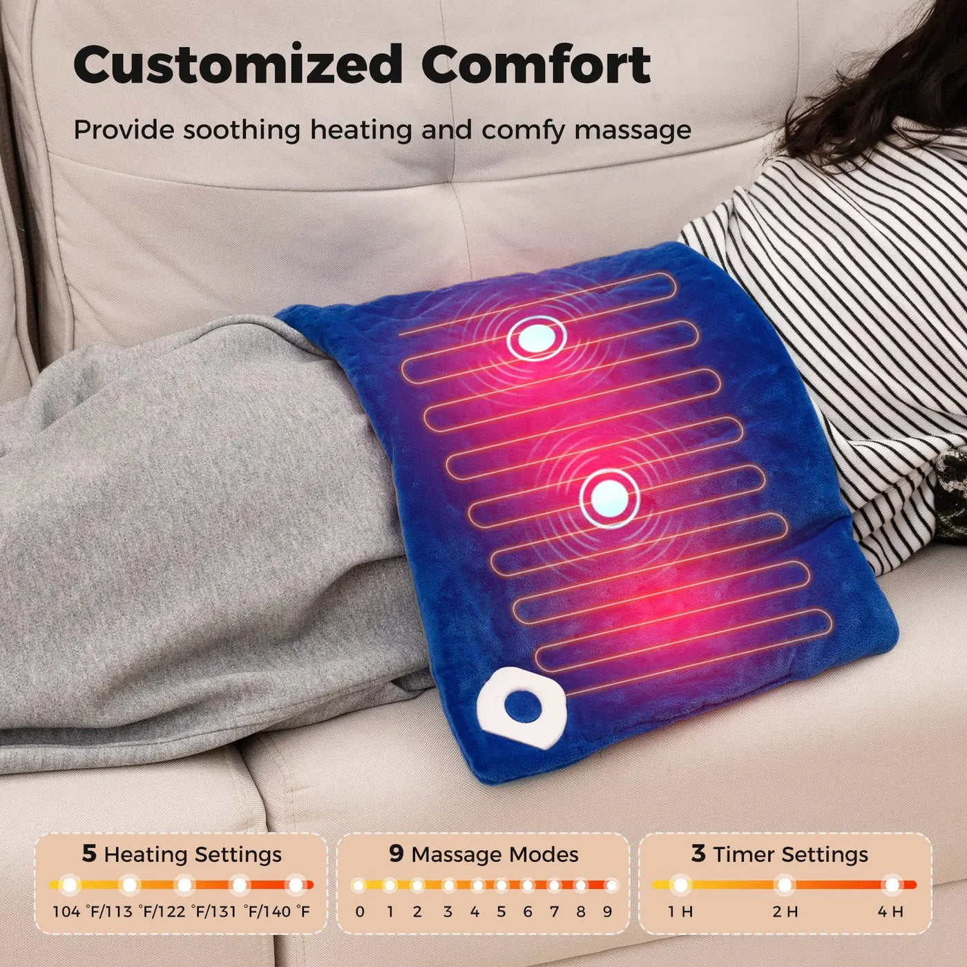 Weighted Heating Pad Electric Heated Pad with 2 Massagers Massaging Vibration by DirectDeals