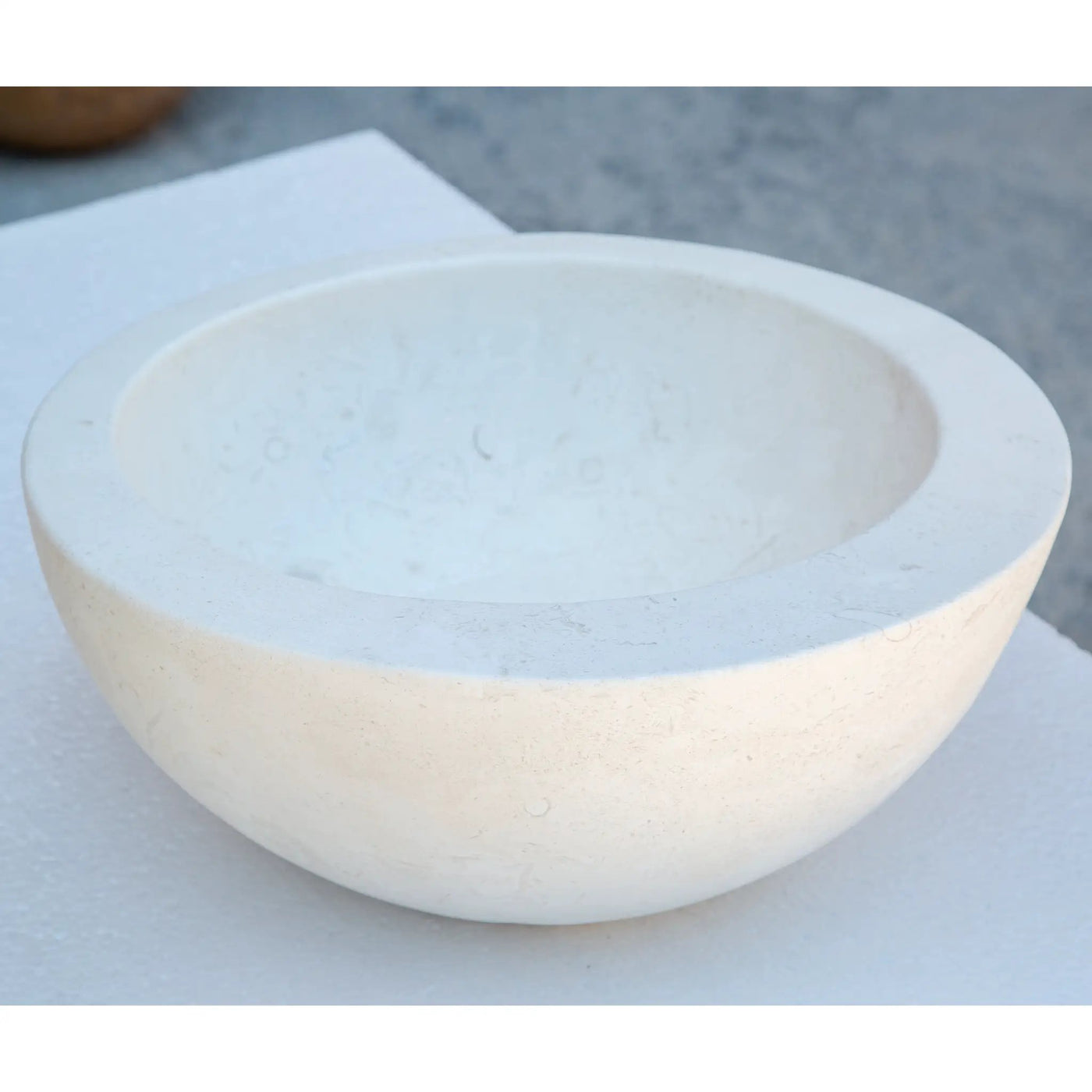 White Fossil Limestone Natural Stone Vessel Sink - Sloped Rim by GobekDesign