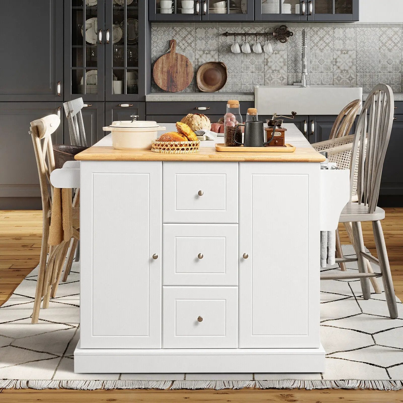 2-Door Large Mobile Kitchen Island Cart with Hidden Wheelsand 3 Drawers by DirectDeals