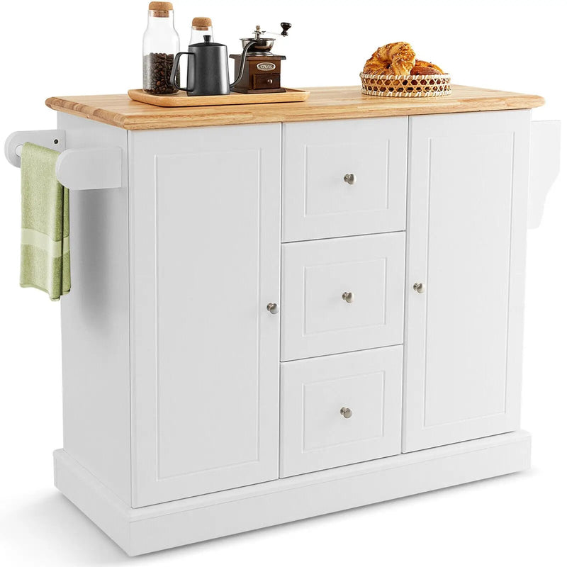 2-Door Large Mobile Kitchen Island Cart with Hidden Wheelsand 3 Drawers by DirectDeals