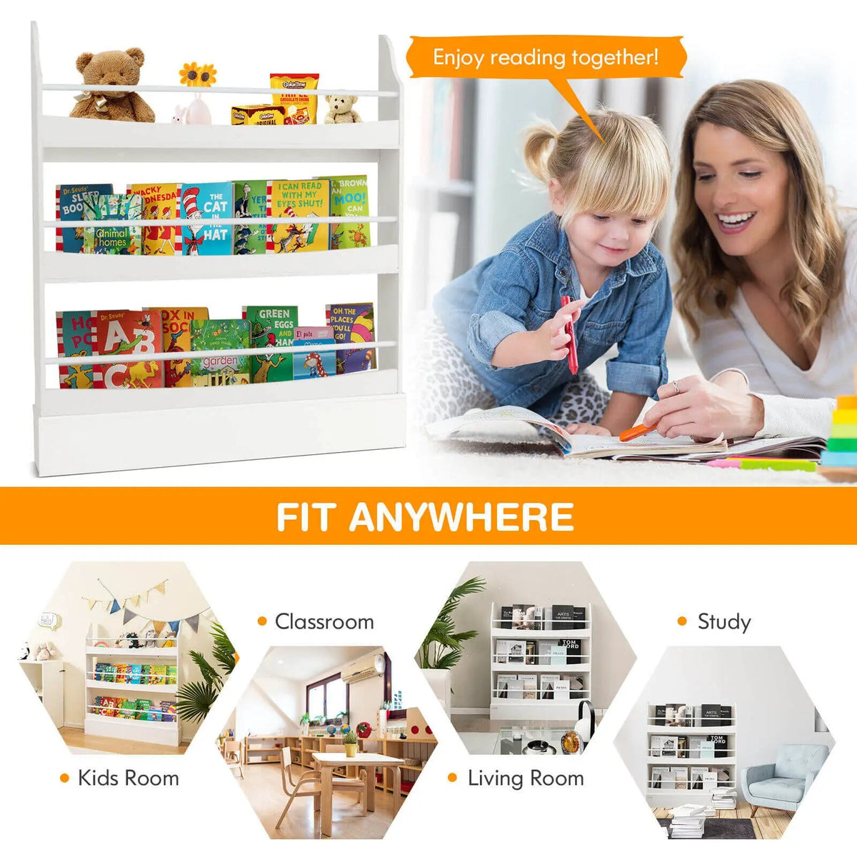 3-Tier Bookshelf with 2 Anti-Tipping Kits for Books and Magazines by DirectDeals