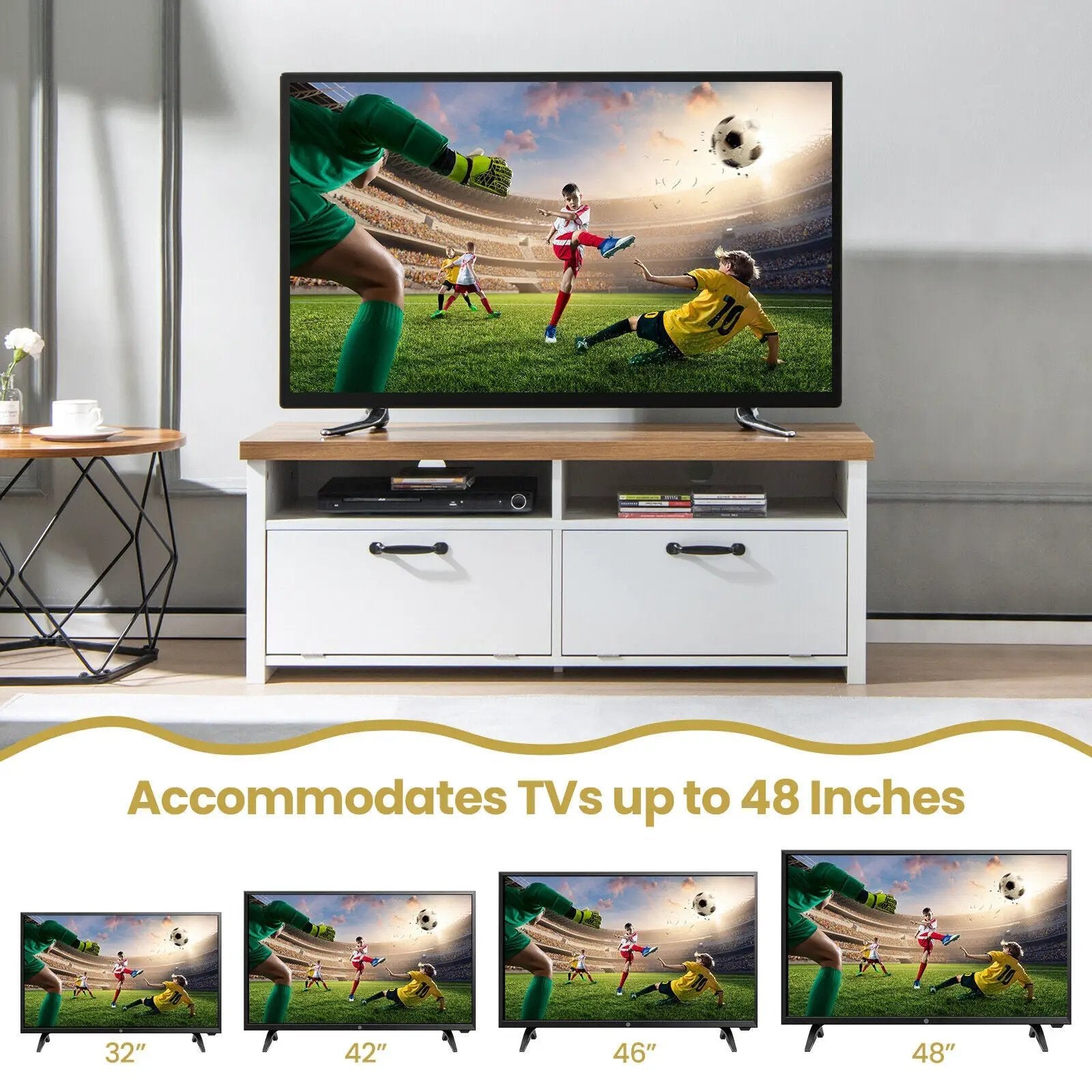 41.5 Inch Modern TV Stand with 2 Cabinets for TVs up to 48 Inch-White by DirectDeals