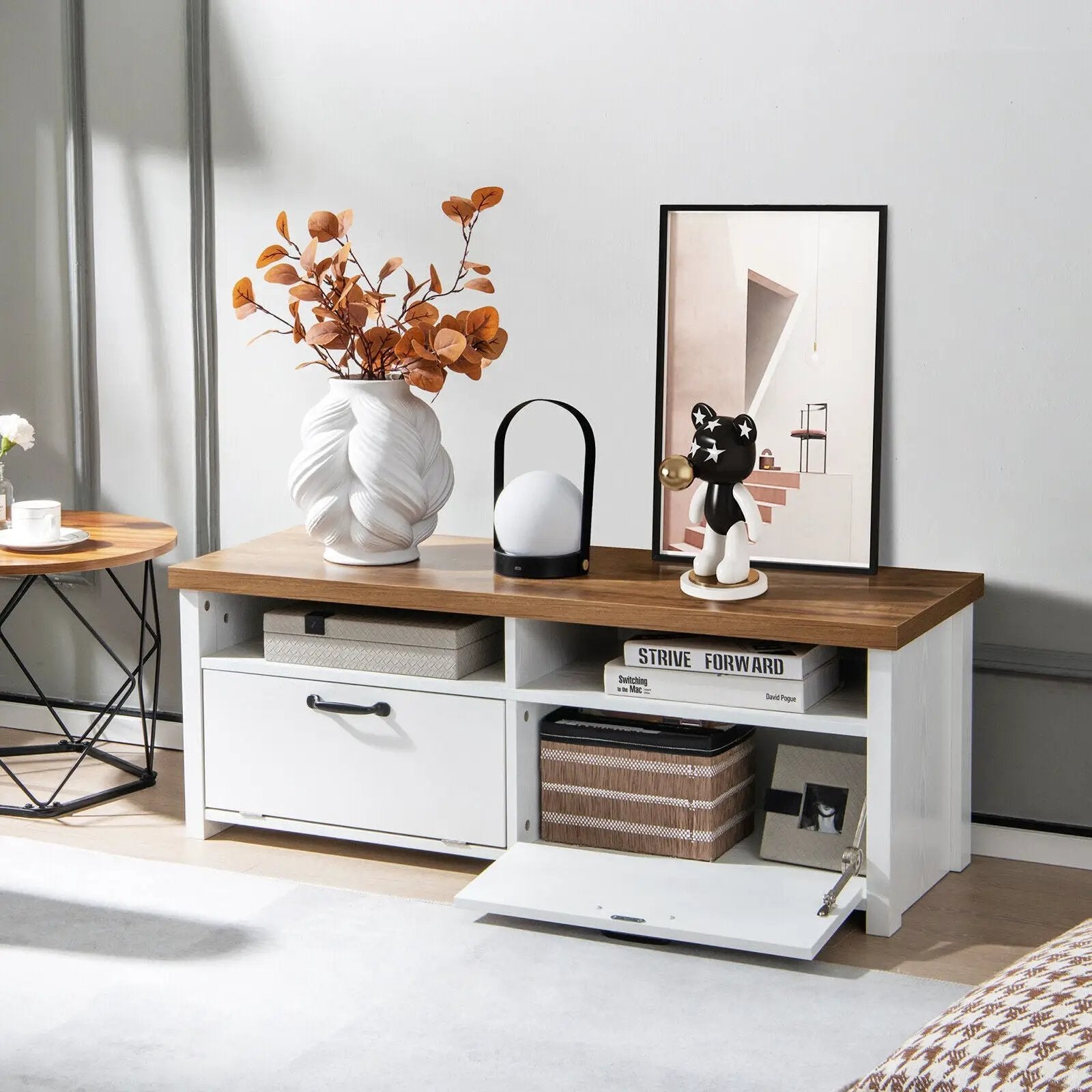 41.5 Inch Modern TV Stand with 2 Cabinets for TVs up to 48 Inch-White by DirectDeals