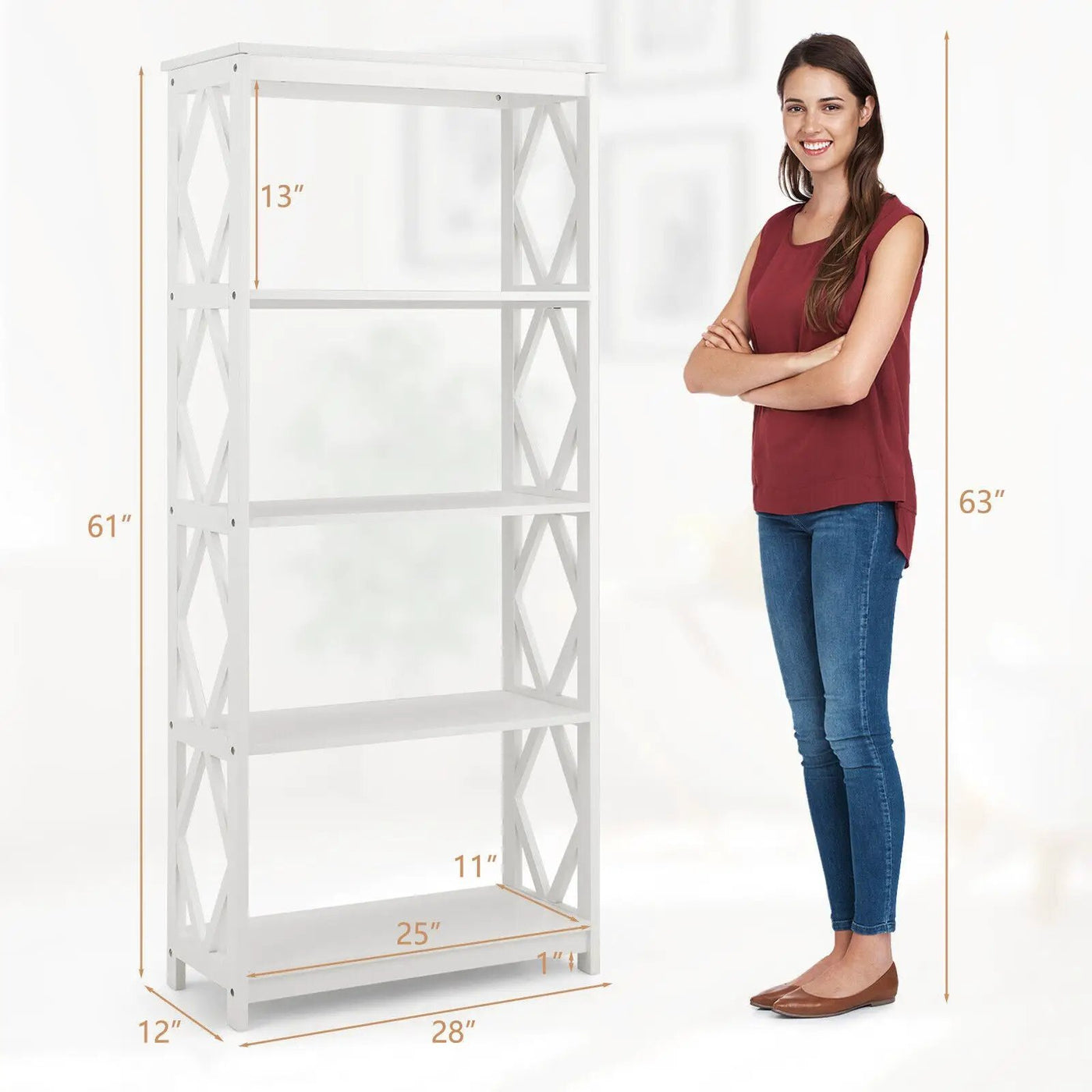 5-Tier Modern Freestanding Bookcase with Open Shelves by DirectDeals