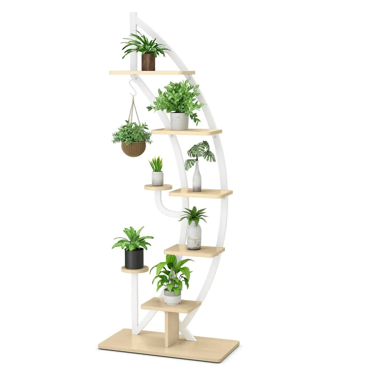 6-Tier 9 Potted Metal Plant Stand Holder Display Shelf with Hook-White by DirectDeals