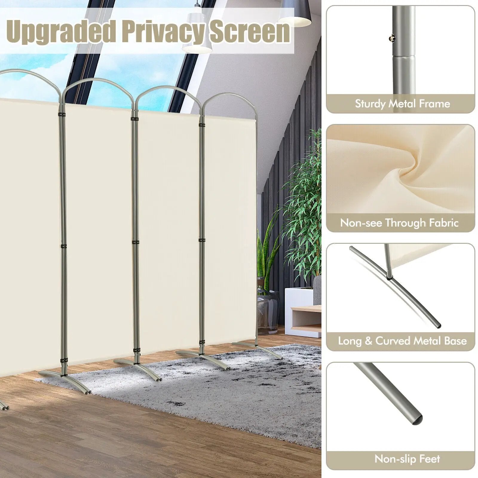 6 Feet 6-Panels Freestanding Folding Privacy Screen-White by DirectDeals