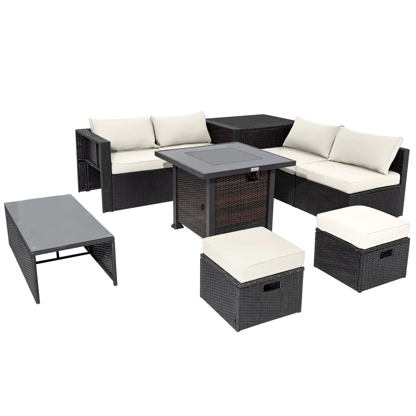 9 Pieces Patio Furniture Set with 32‚Äù Fire Pit Table and 50000 BTU Square Propane Fire Pit by DirectDeals