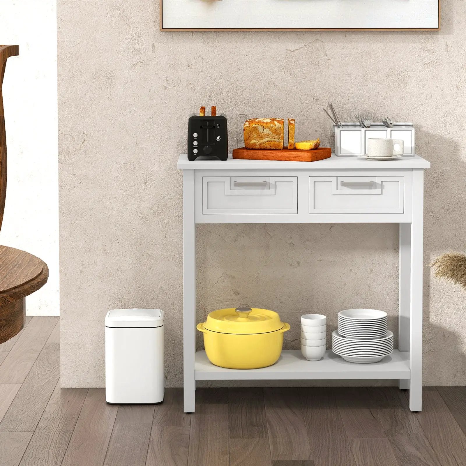 Narrow Console Table with Drawers and Open Storage Shelf by DirectDeals