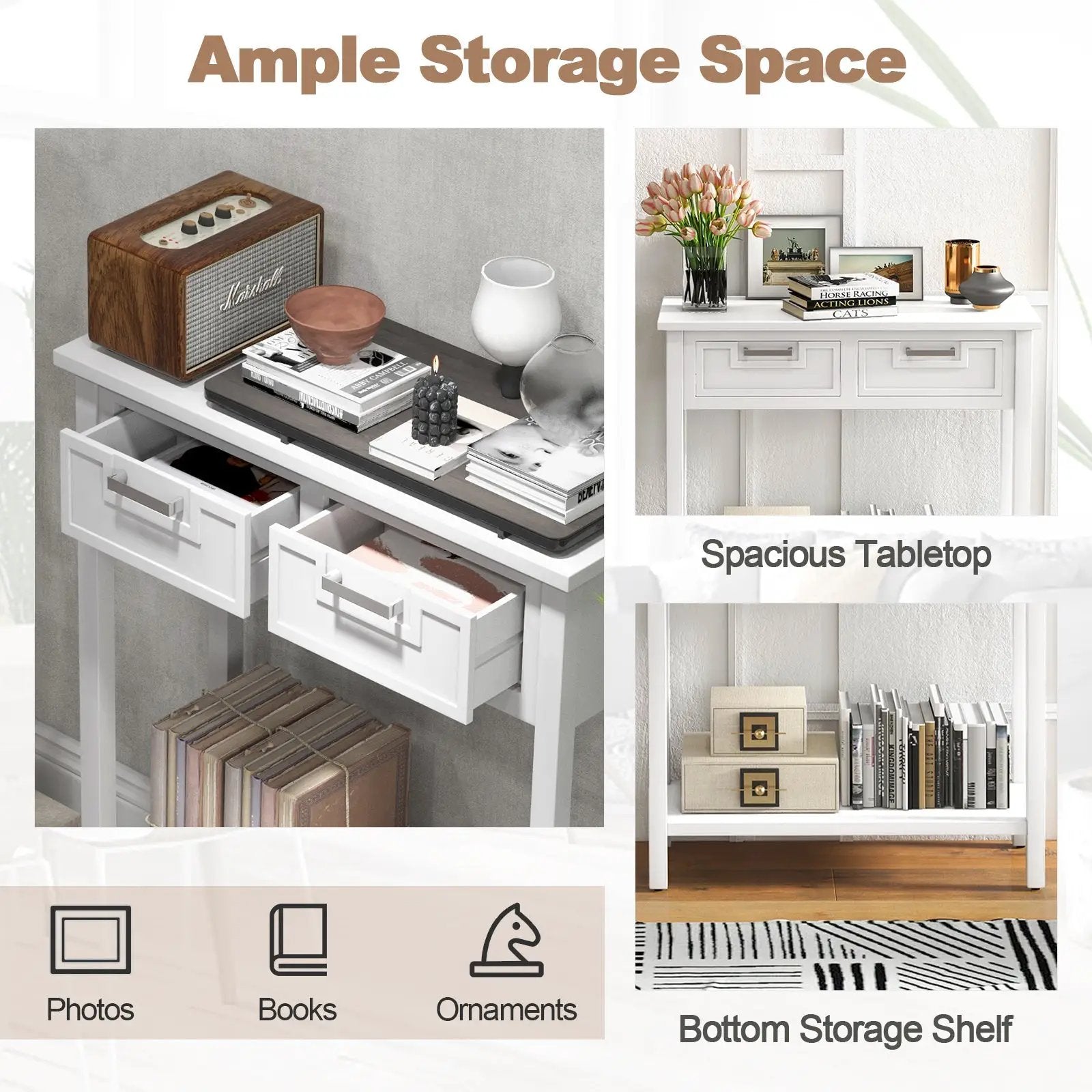 Narrow Console Table with Drawers and Open Storage Shelf by DirectDeals