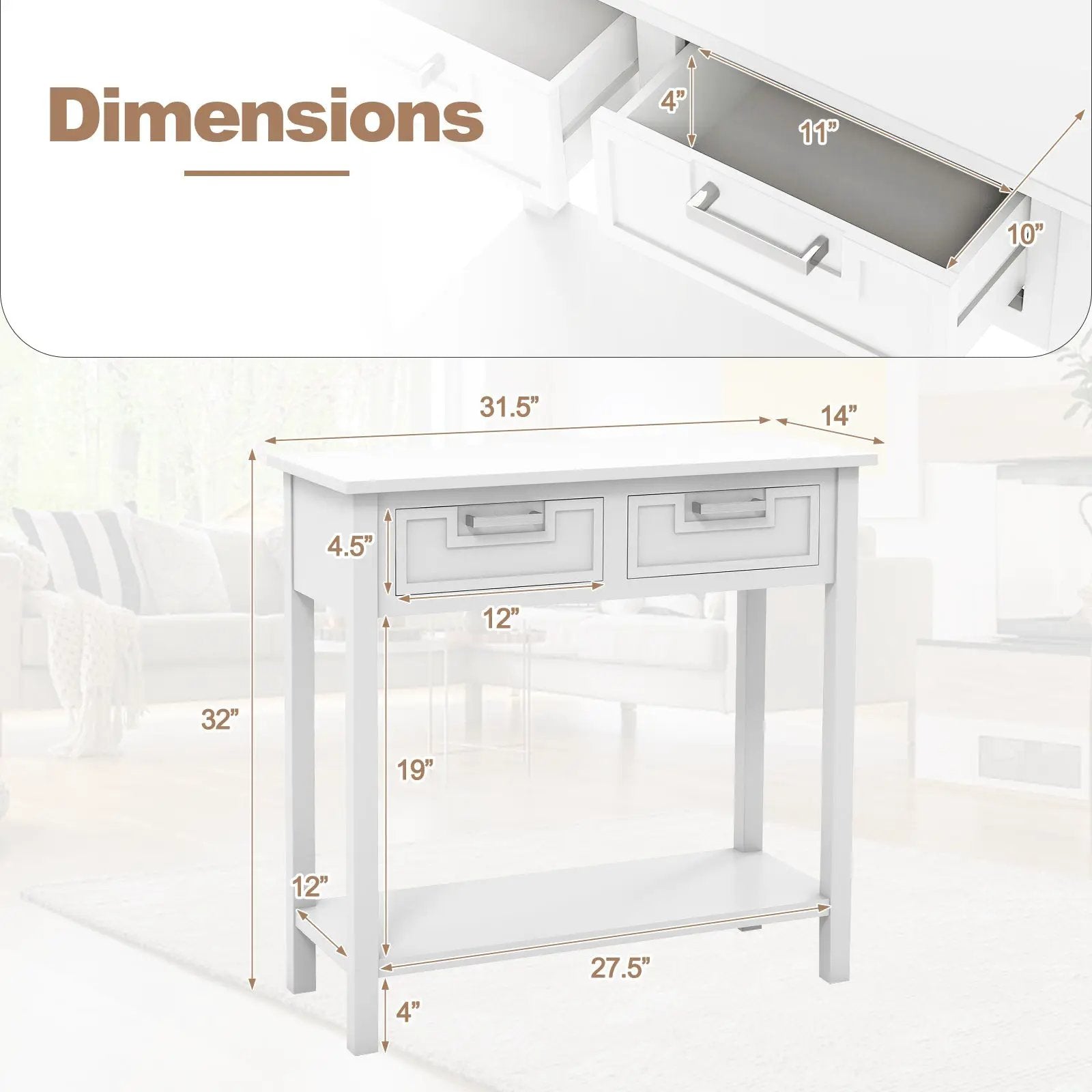 Narrow Console Table with Drawers and Open Storage Shelf by DirectDeals