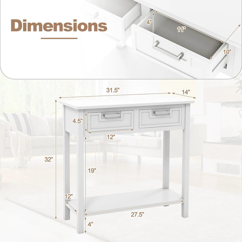 Narrow Console Table with Drawers and Open Storage Shelf by DirectDeals