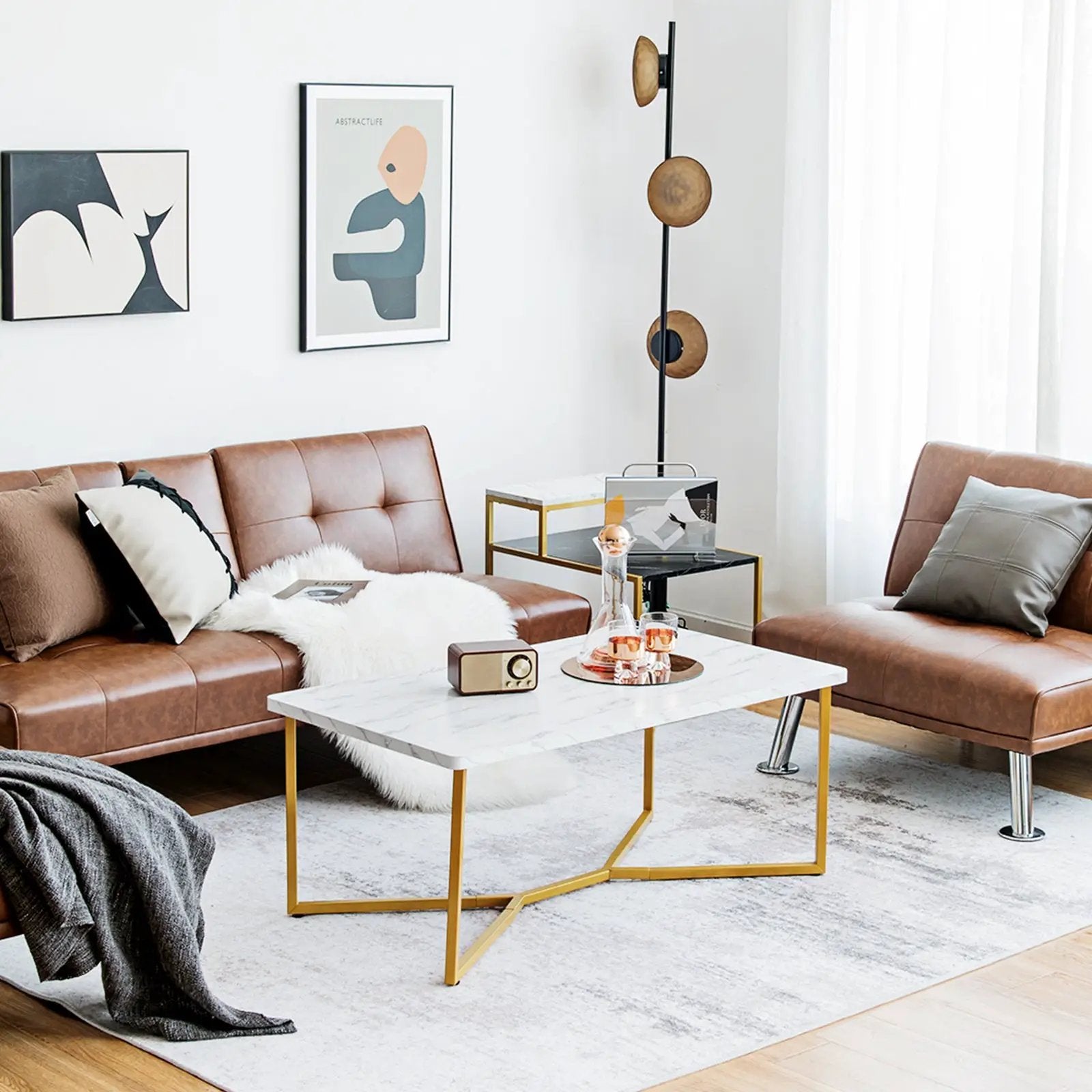 White Faux Marble Coffee Table with Gold Finished Metal Frame by DirectDeals