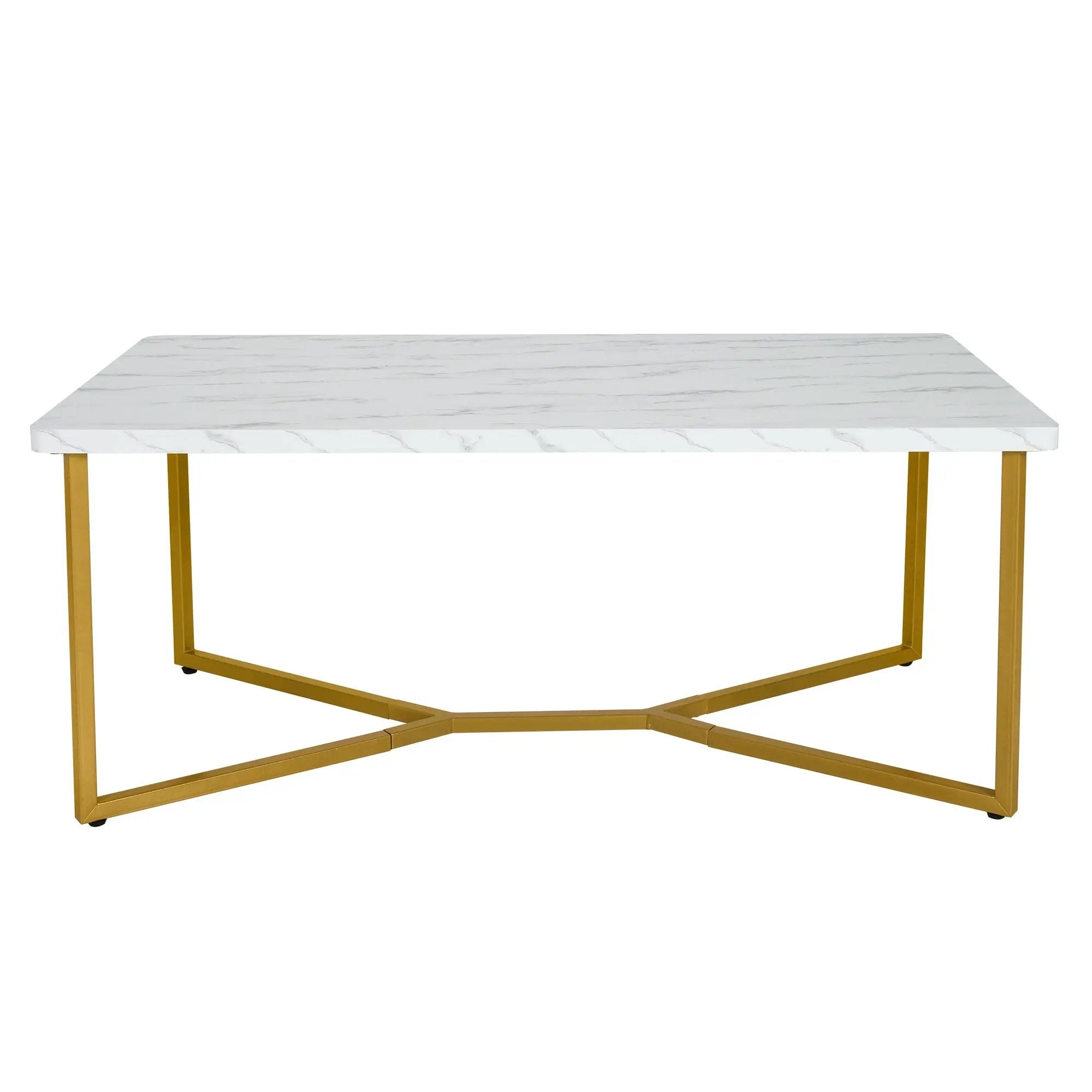 White Faux Marble Coffee Table with Gold Finished Metal Frame by DirectDeals