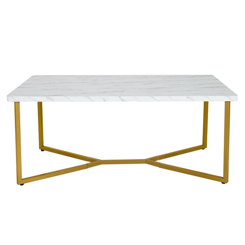 White Faux Marble Coffee Table with Gold Finished Metal Frame by DirectDeals