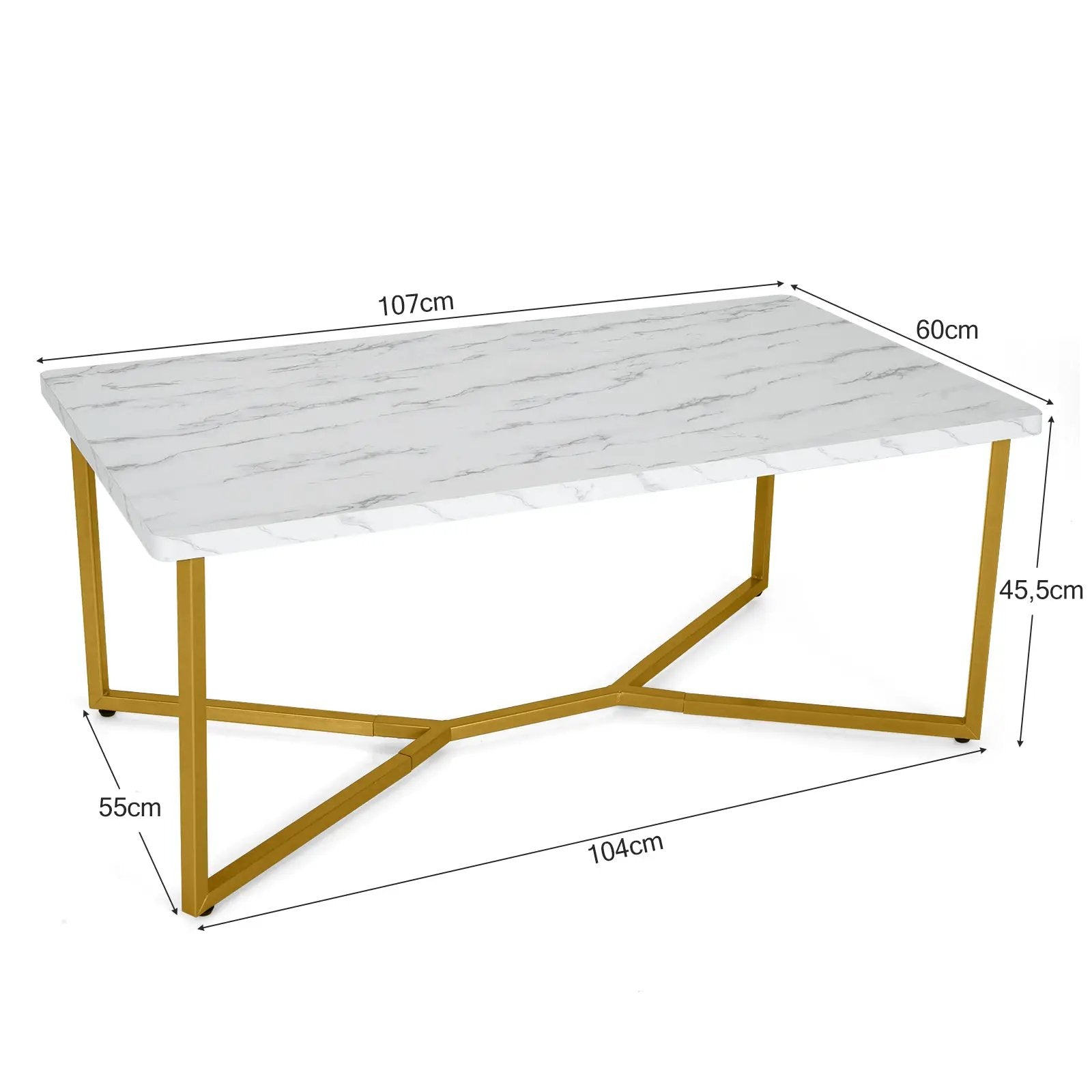 White Faux Marble Coffee Table with Gold Finished Metal Frame by DirectDeals