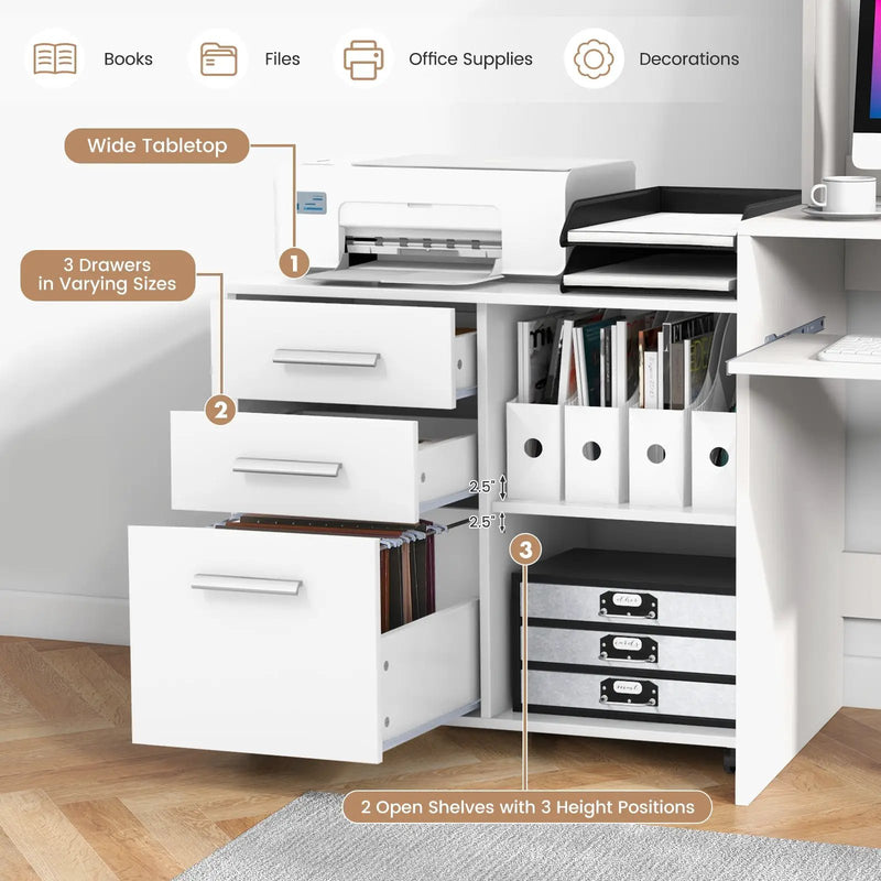 3-Drawer Mobile Lateral File Cabinet Printer Stand by DirectDeals