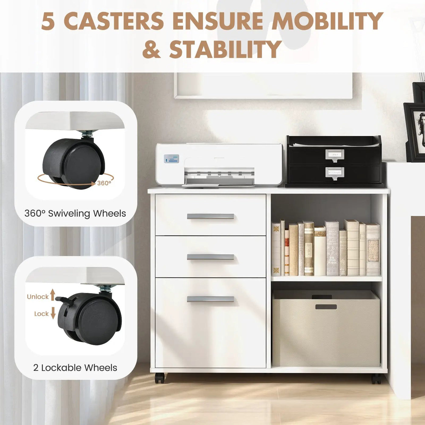 3-Drawer Mobile Lateral File Cabinet Printer Stand by DirectDeals