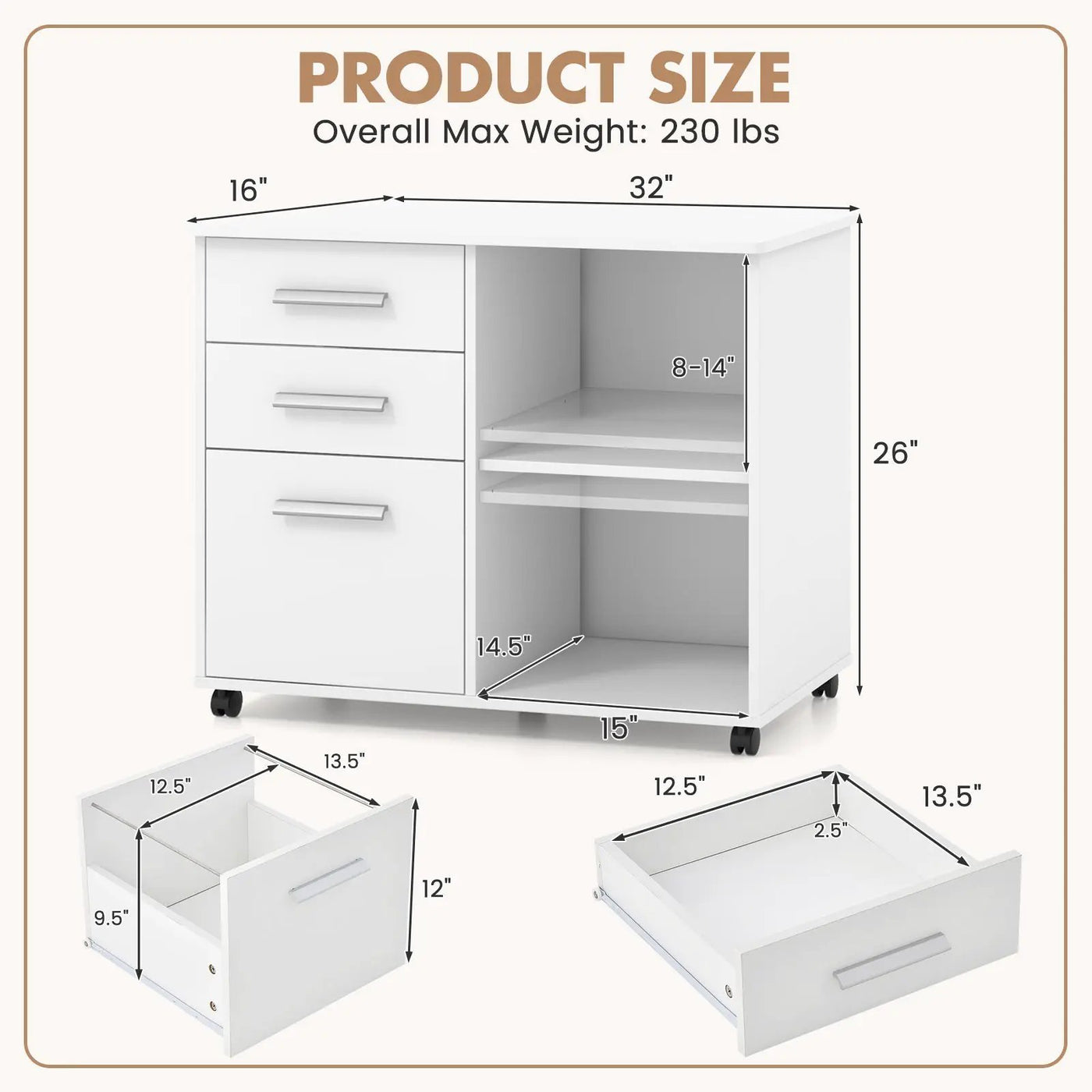 3-Drawer Mobile Lateral File Cabinet Printer Stand by DirectDeals