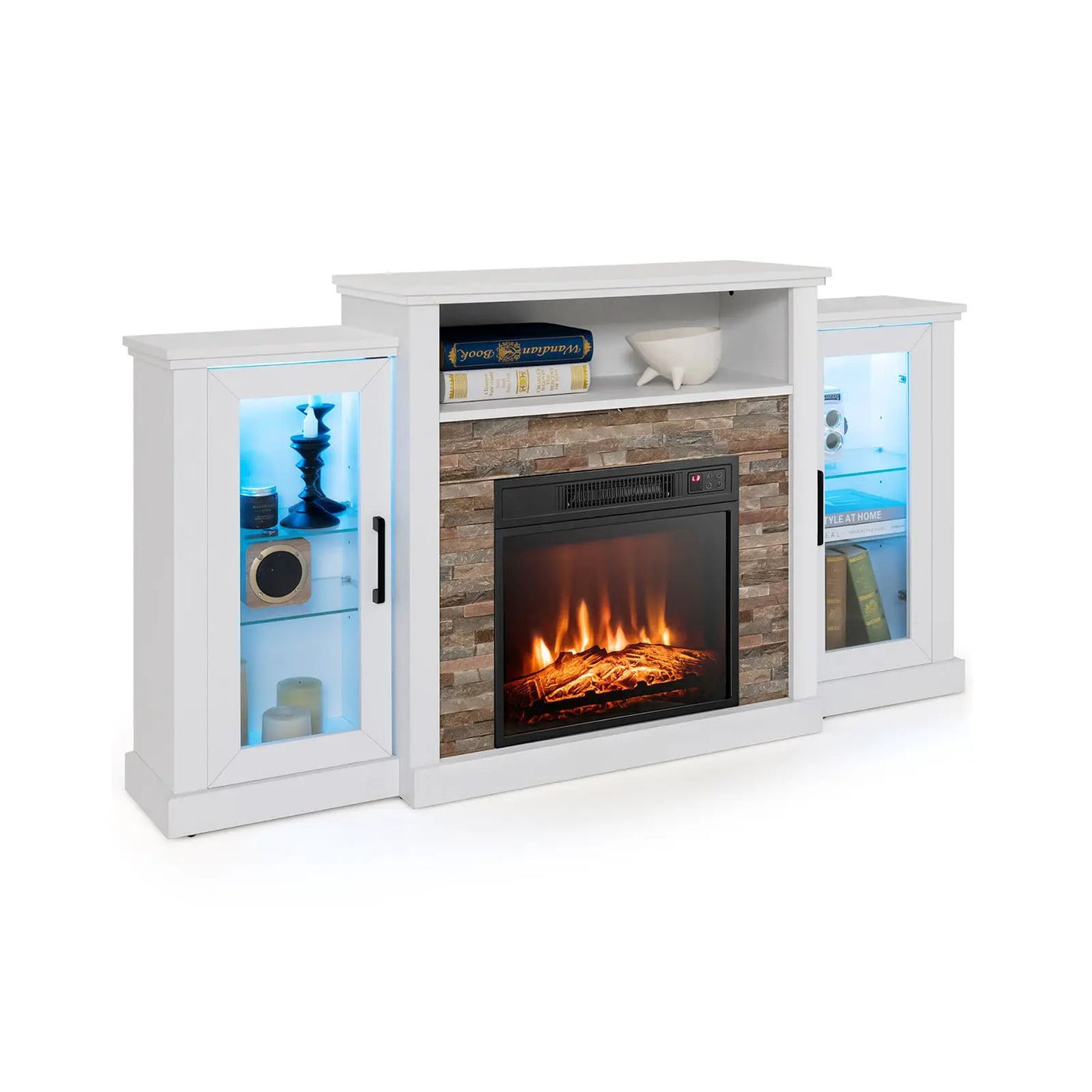 Fireplace TV Stand with 16-Color Led Lights for TVs up to 65 Inch by DirectDeals
