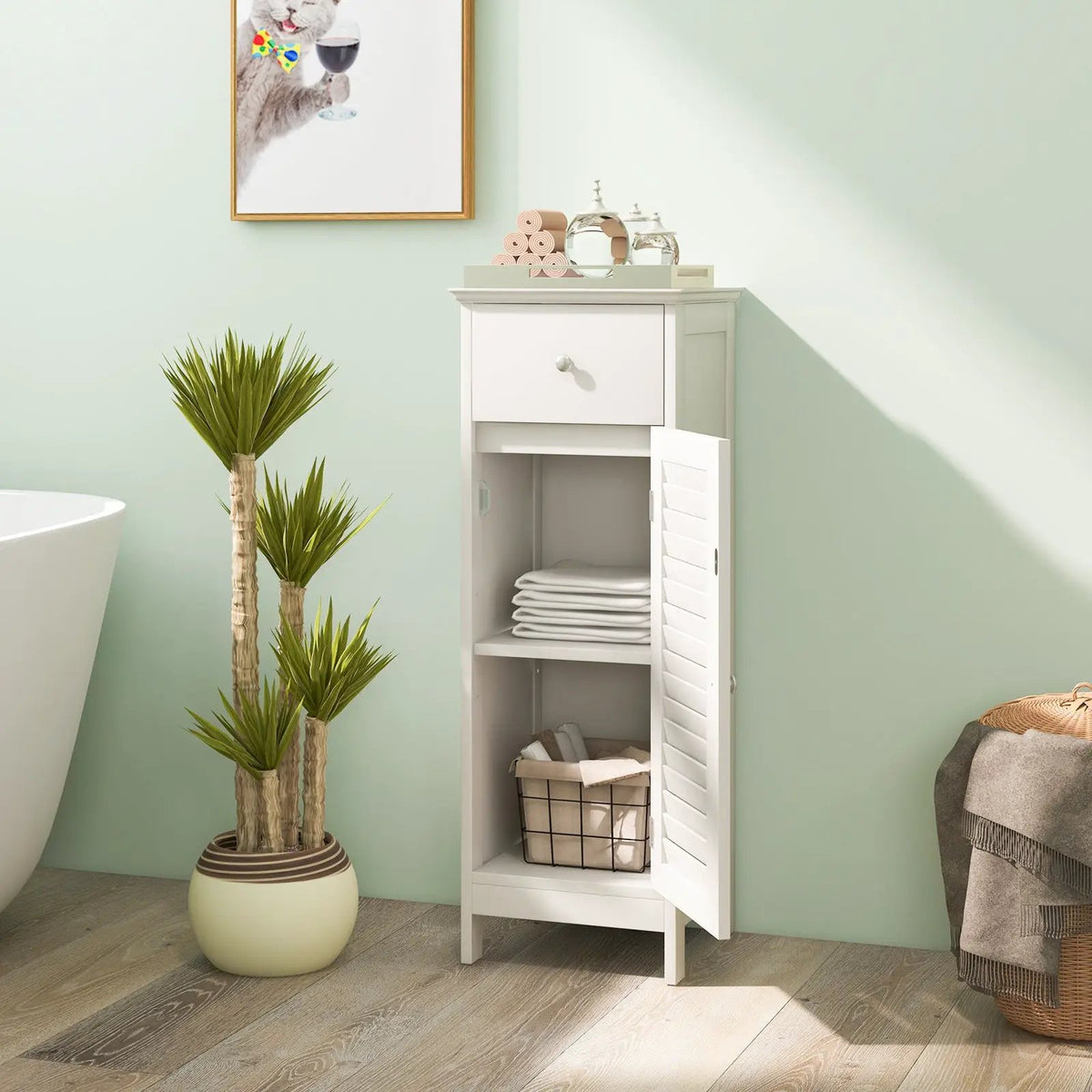 Woodern Bathroom Floor Storage Cabinet with Drawer and Shutter Door by DirectDeals