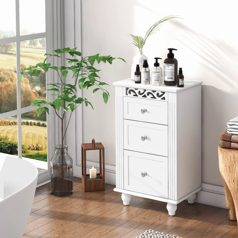 3-Drawer Freestanding Bathroom Storage Cabinet with Anti-toppling Device-White by DirectDeals