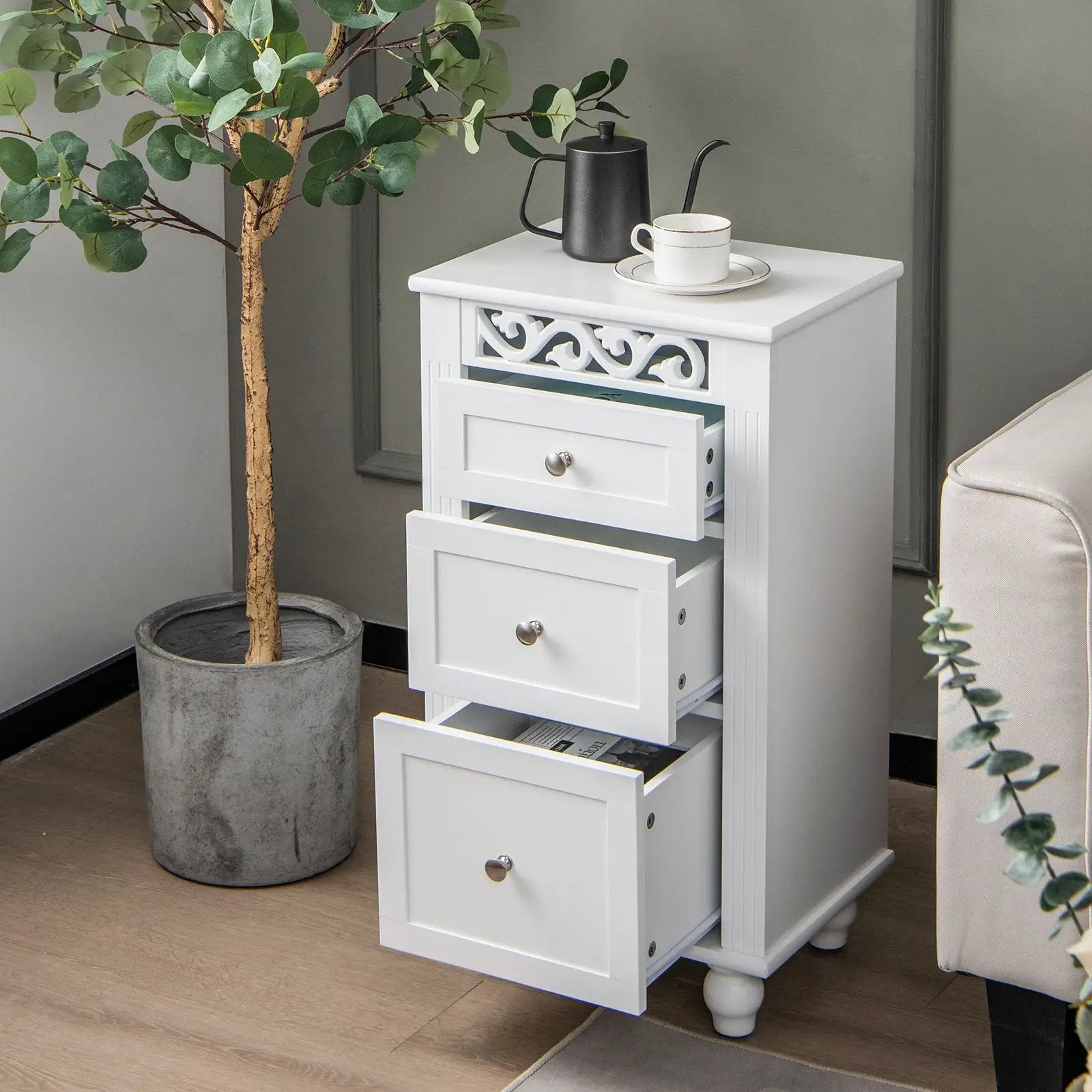 3-Drawer Freestanding Bathroom Storage Cabinet with Anti-toppling Device-White by DirectDeals