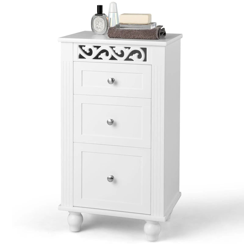 3-Drawer Freestanding Bathroom Storage Cabinet with Anti-toppling Device-White by DirectDeals