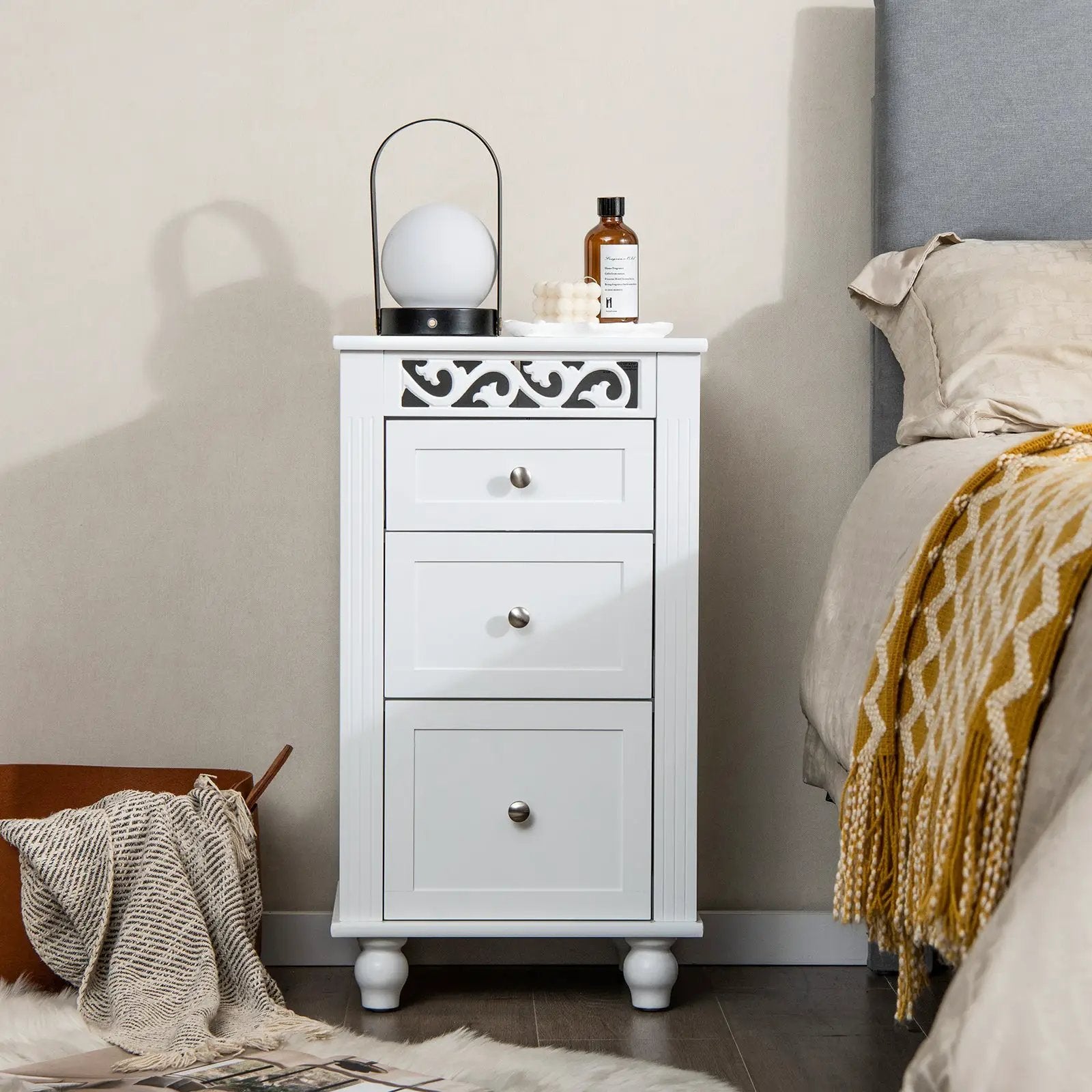 3-Drawer Freestanding Bathroom Storage Cabinet with Anti-toppling Device-White by DirectDeals