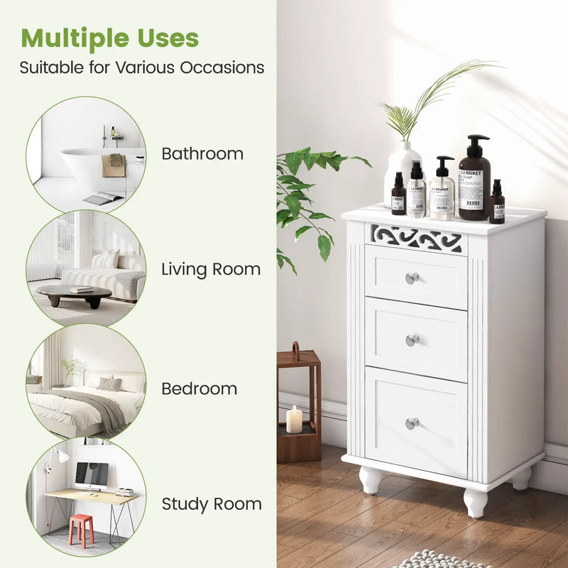 3-Drawer Freestanding Bathroom Storage Cabinet with Anti-toppling Device-White by DirectDeals
