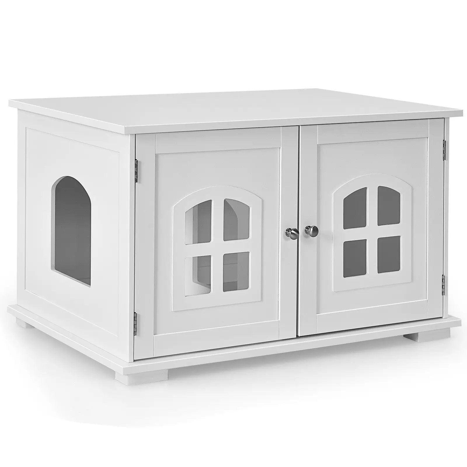 Wooden Cat Litter Box Enclosure with Divider - White by DirectDeals
