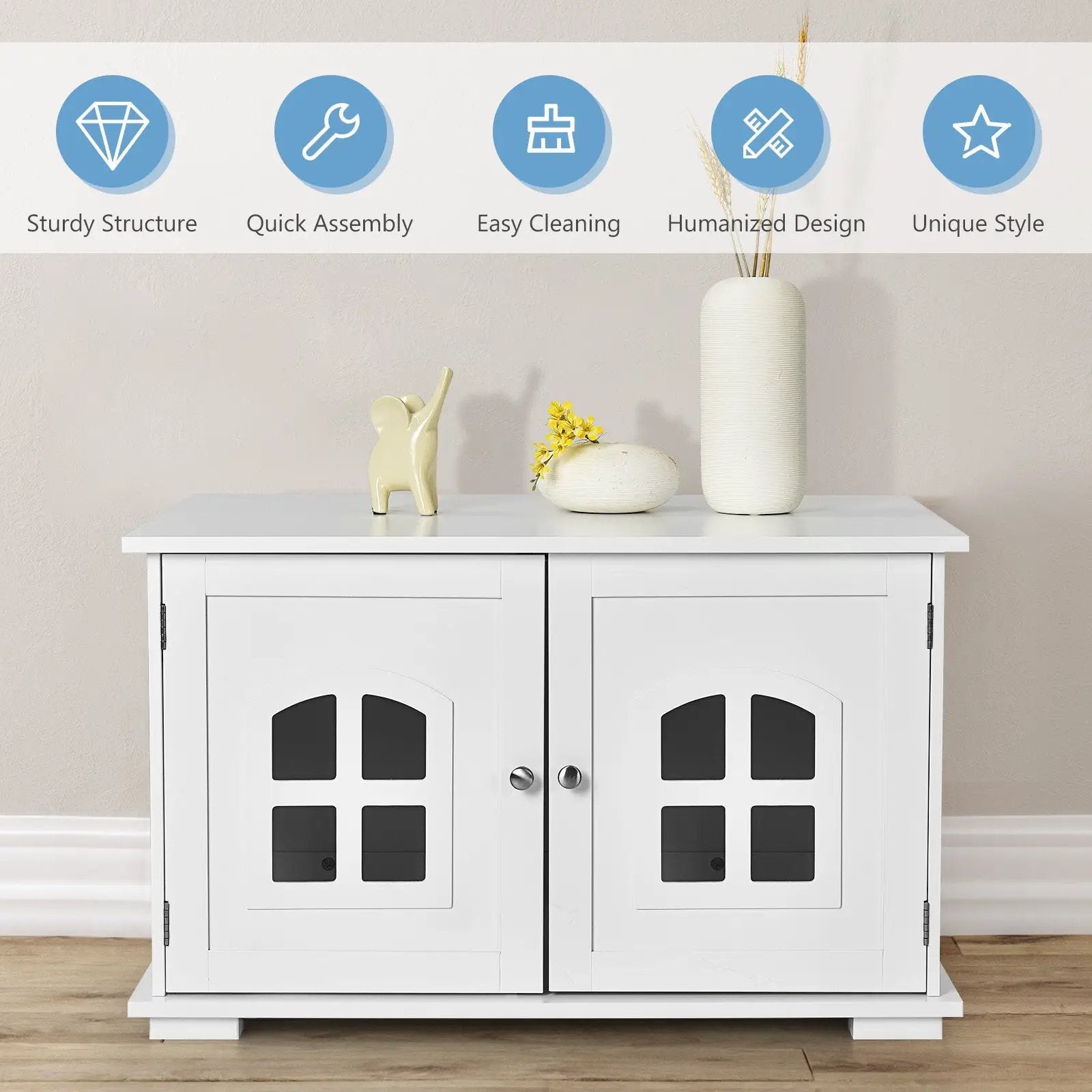 Wooden Cat Litter Box Enclosure with Divider - White by DirectDeals