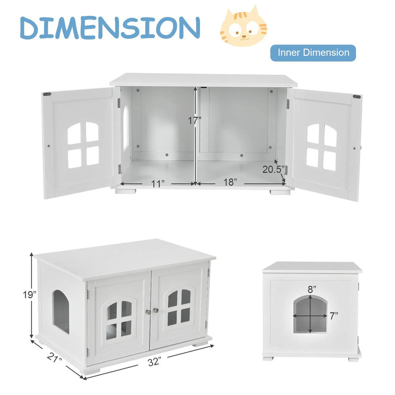 Large Wooden Cat Litter Box Enclosure Hidden Cat Washroom with Divider by DirectDeals