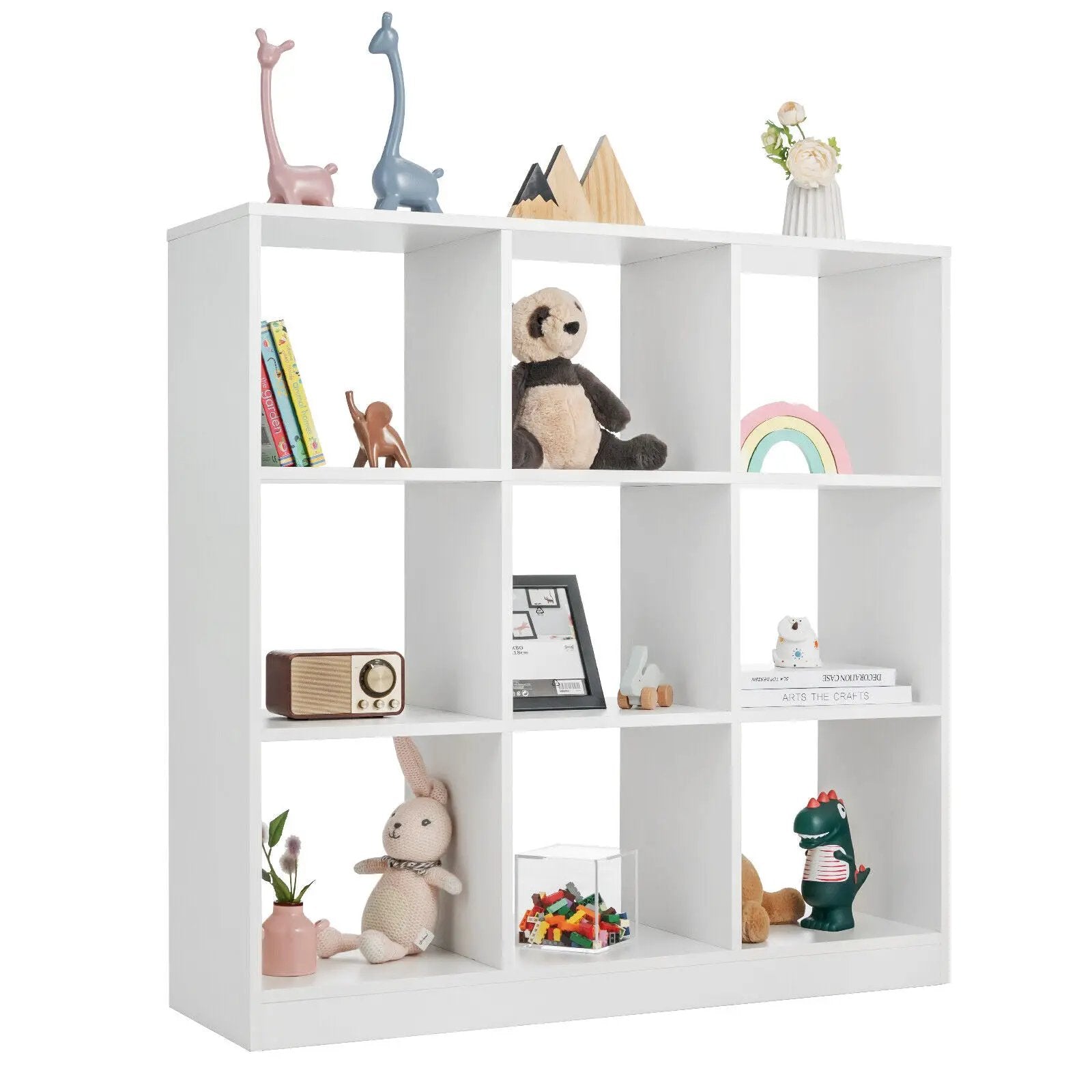 Modern 9-Cube Bookcase with 2 Anti-Tipping Kits for Books Toys Ornaments-White by DirectDeals