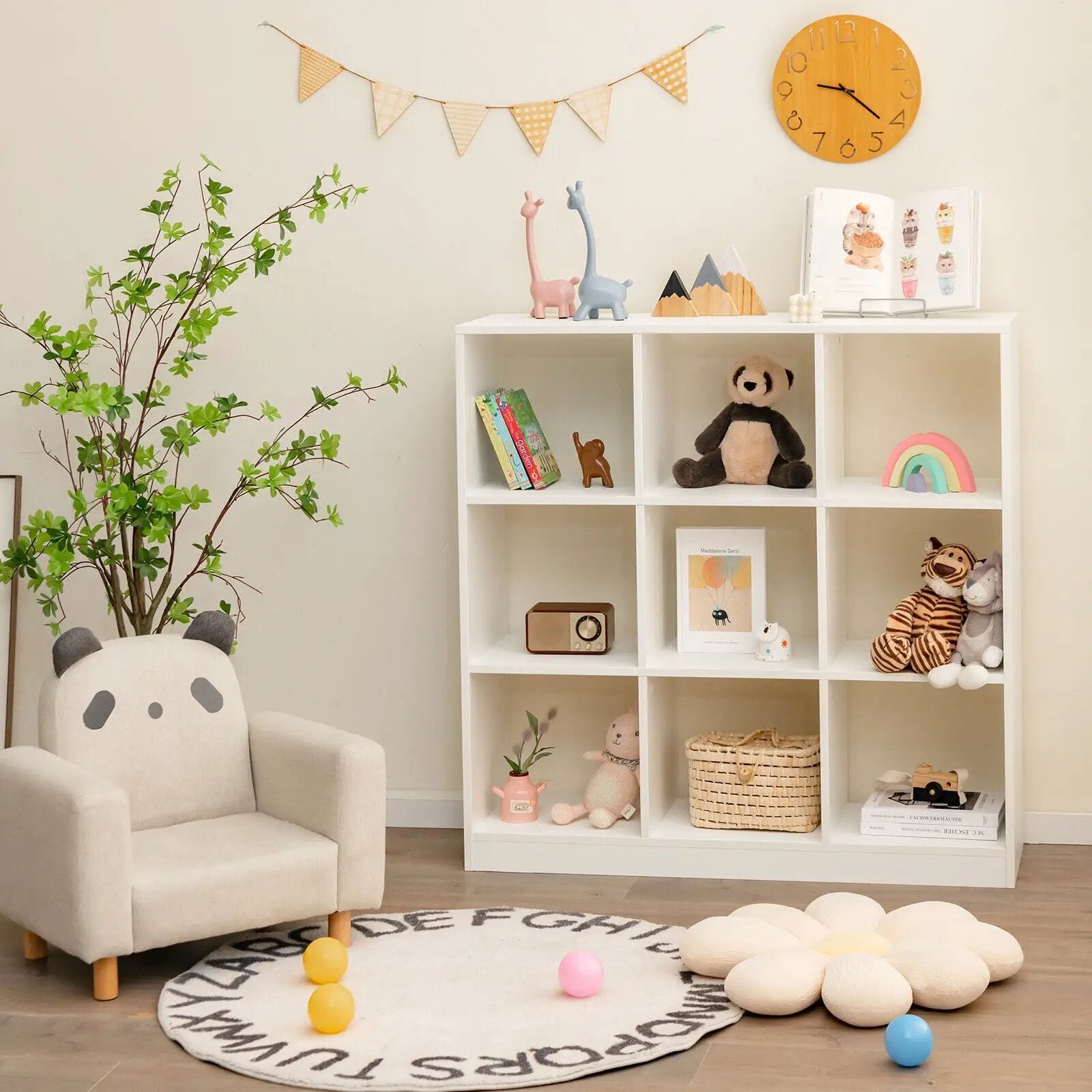 Modern 9-Cube Bookcase with 2 Anti-Tipping Kits for Books Toys Ornaments-White by DirectDeals