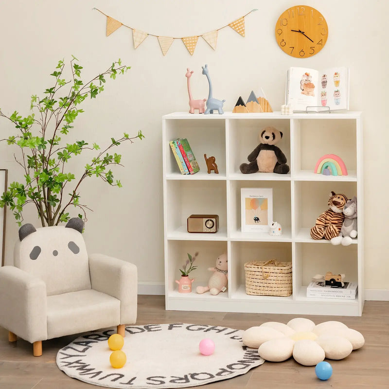 Modern 9-Cube Bookcase with 2 Anti-Tipping Kits for Books Toys Ornaments-White by DirectDeals