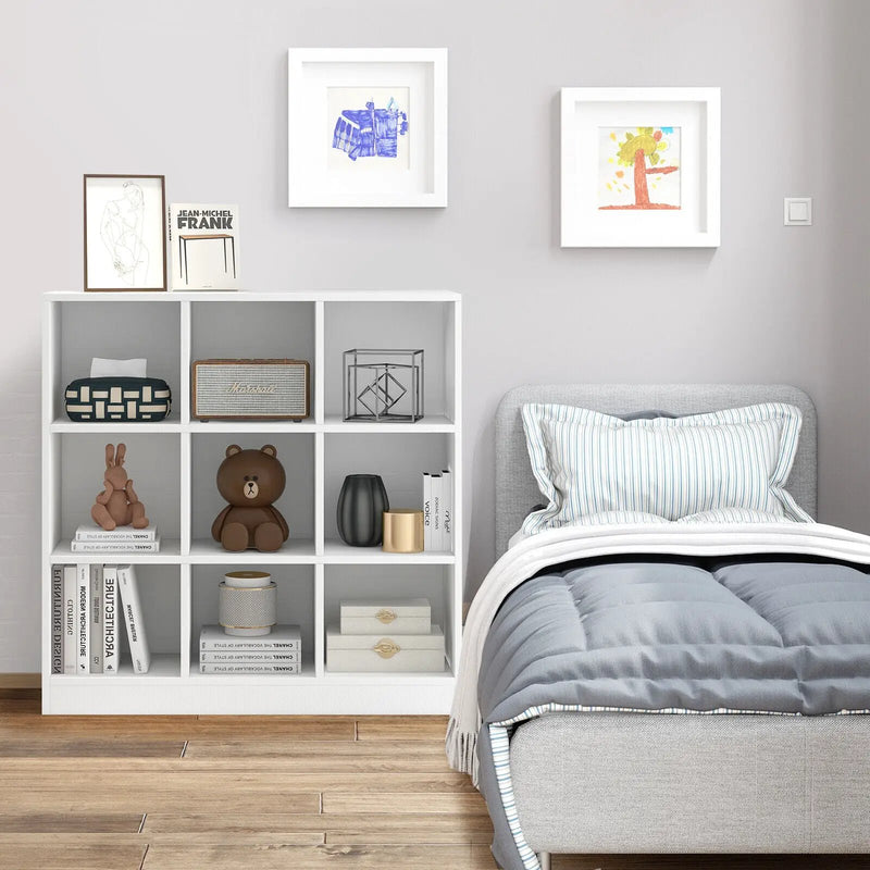 Modern 9-Cube Bookcase with 2 Anti-Tipping Kits for Books Toys Ornaments-White by DirectDeals