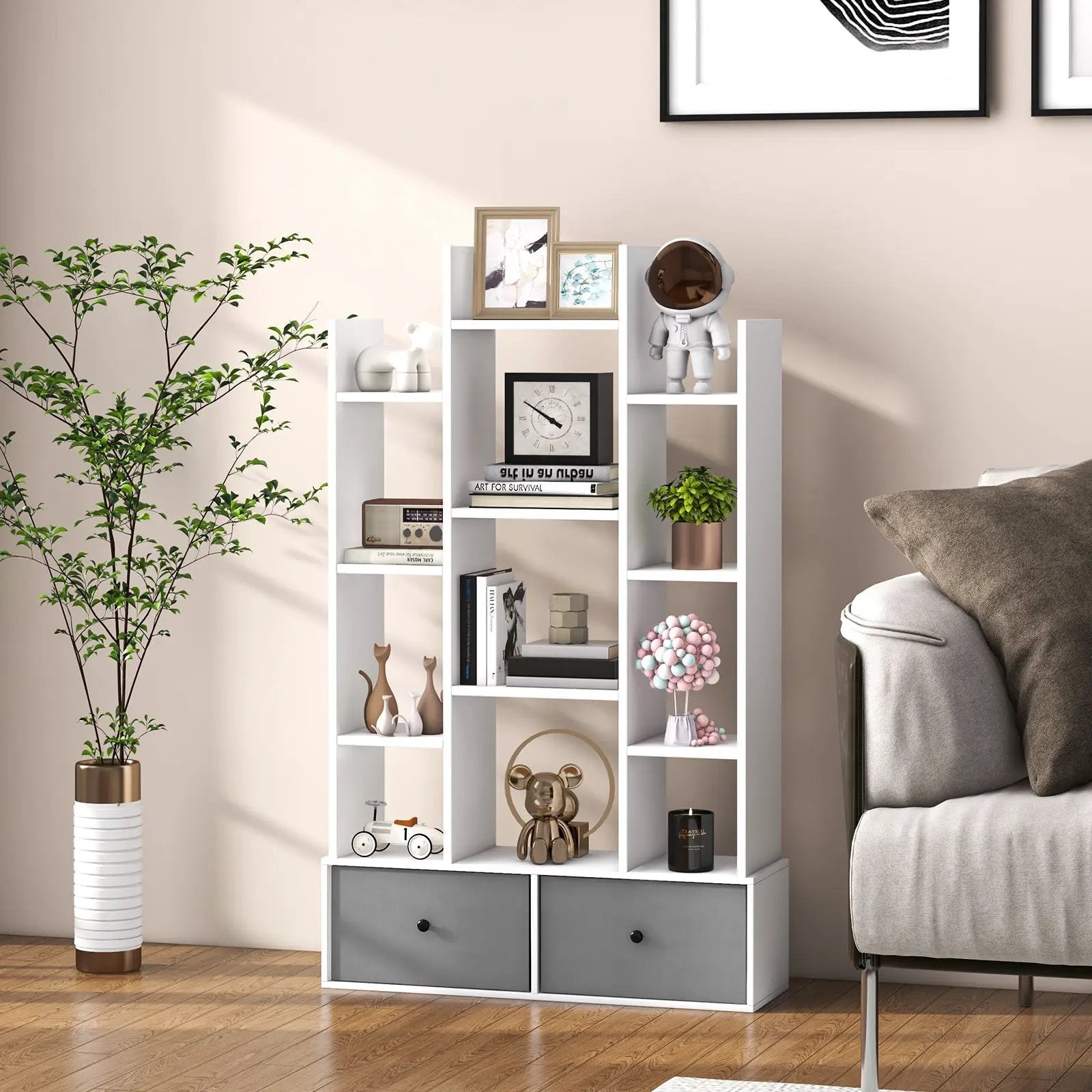 12-Tier Open-Back Freestanding Bookshelf with Drawer by DirectDeals
