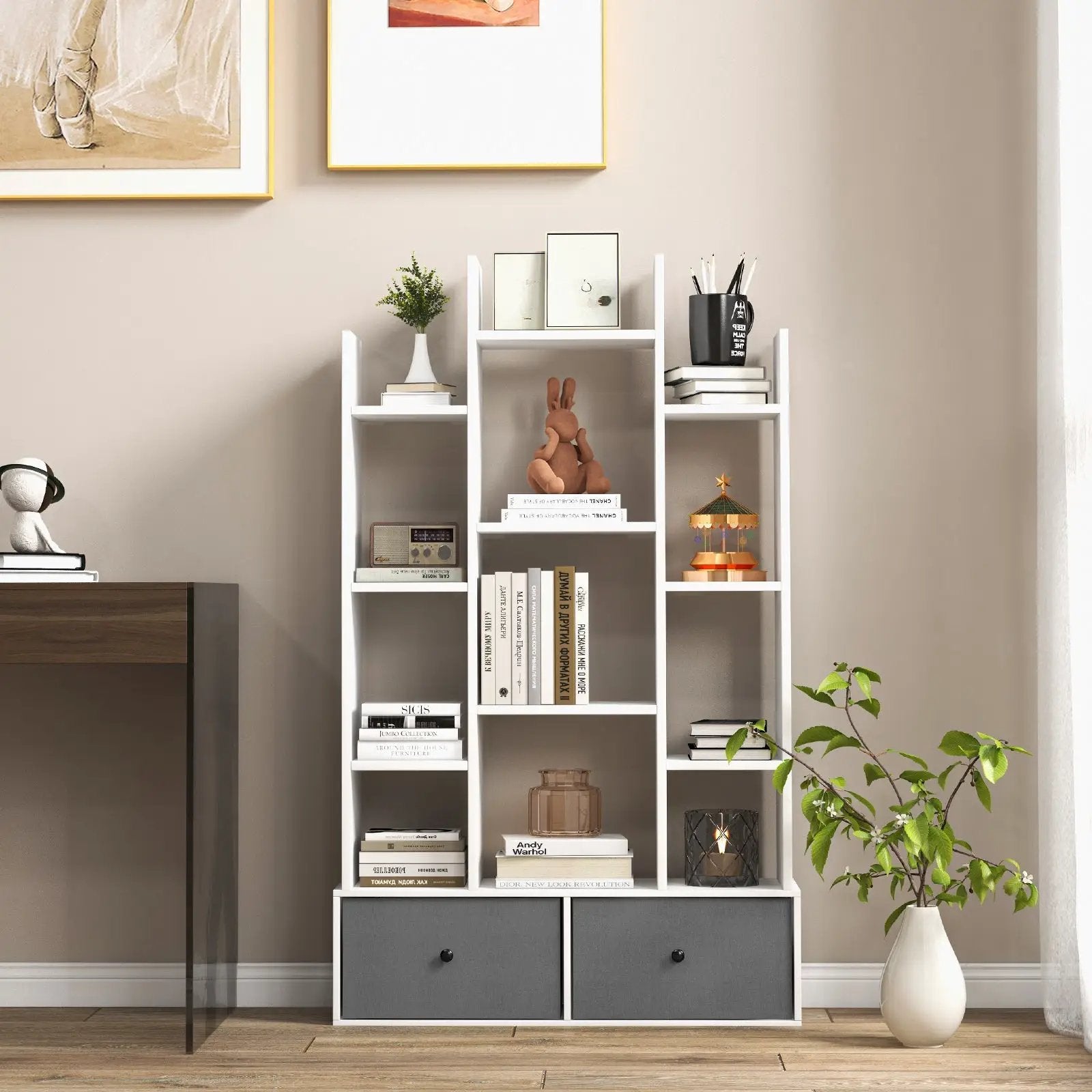 12-Tier Open-Back Freestanding Bookshelf with Drawer by DirectDeals