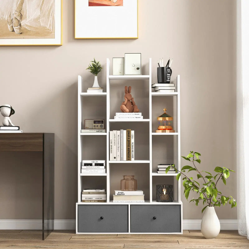 12-Tier Open-Back Freestanding Bookshelf with Drawer by DirectDeals