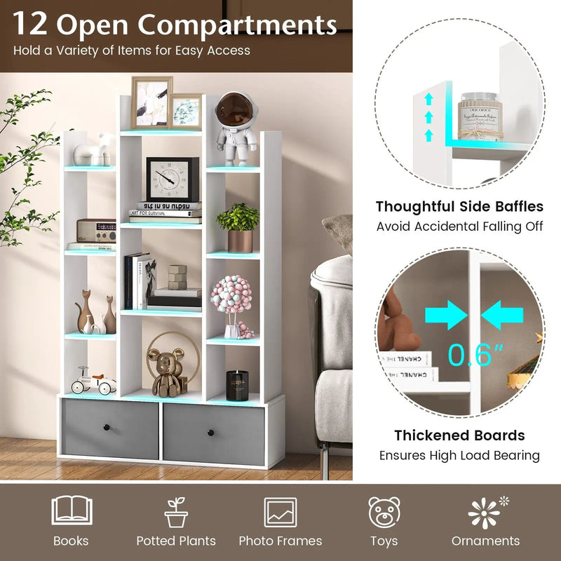 12-Tier Open-Back Freestanding Bookshelf with Drawer by DirectDeals