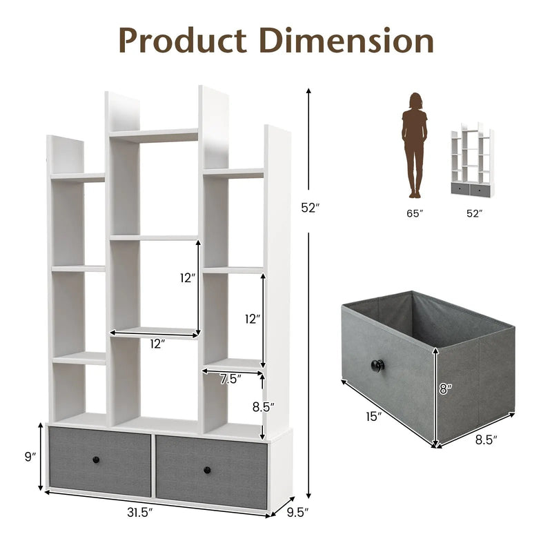 12-Tier Open-Back Freestanding Bookshelf with Drawer by DirectDeals
