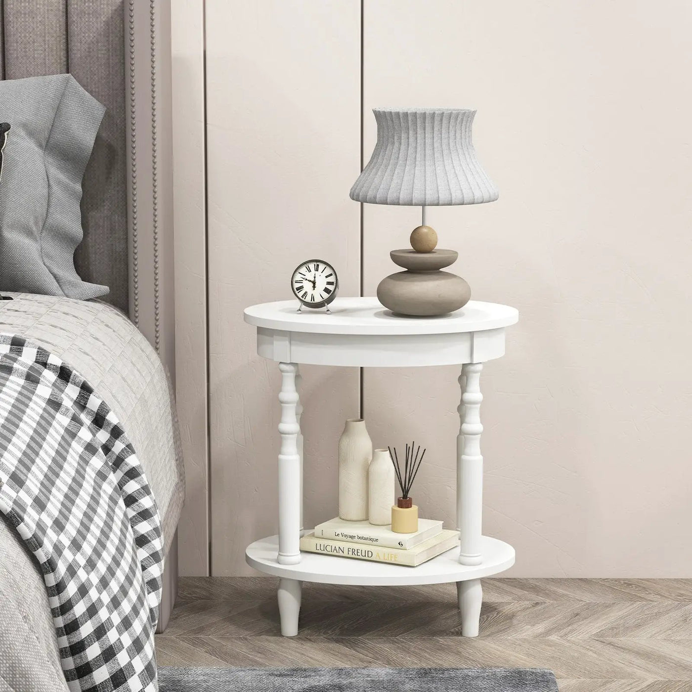 Oval Side Table with Storage Shelf and Wood Legs by DirectDeals