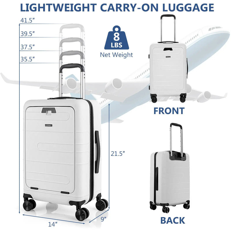 20 Inch Carry-on Luggage PC Hardside Suitcase TSA Lock with Front Pocket and USB Port by DirectDeals