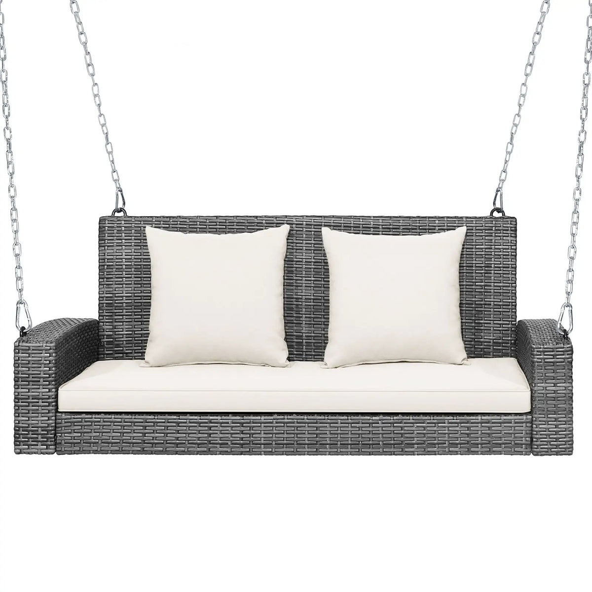 2-Person Patio PE Wicker Hanging Porch Swing Bench Chair Cushion 800 Pounds by DirectDeals