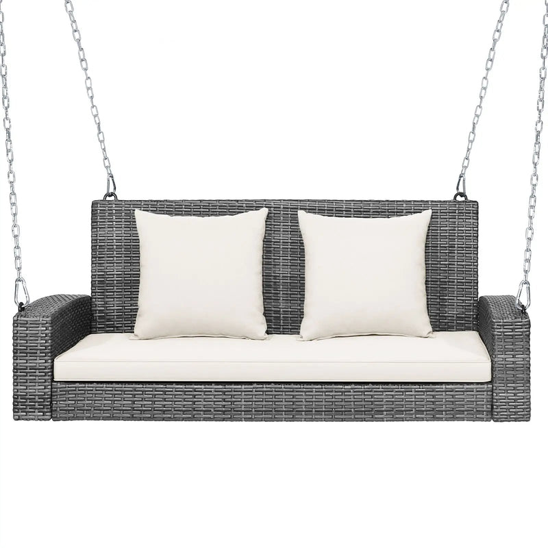 2-Person Patio PE Wicker Hanging Porch Swing Bench Chair Cushion 800 Pounds by DirectDeals